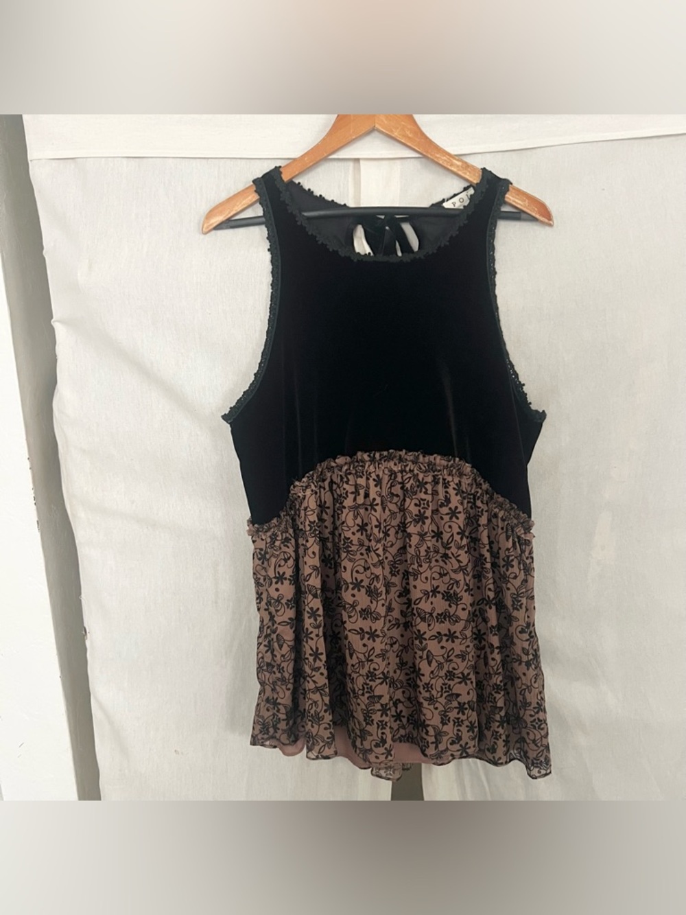 POL Velvet Floral Babydoll Tunic Top Large